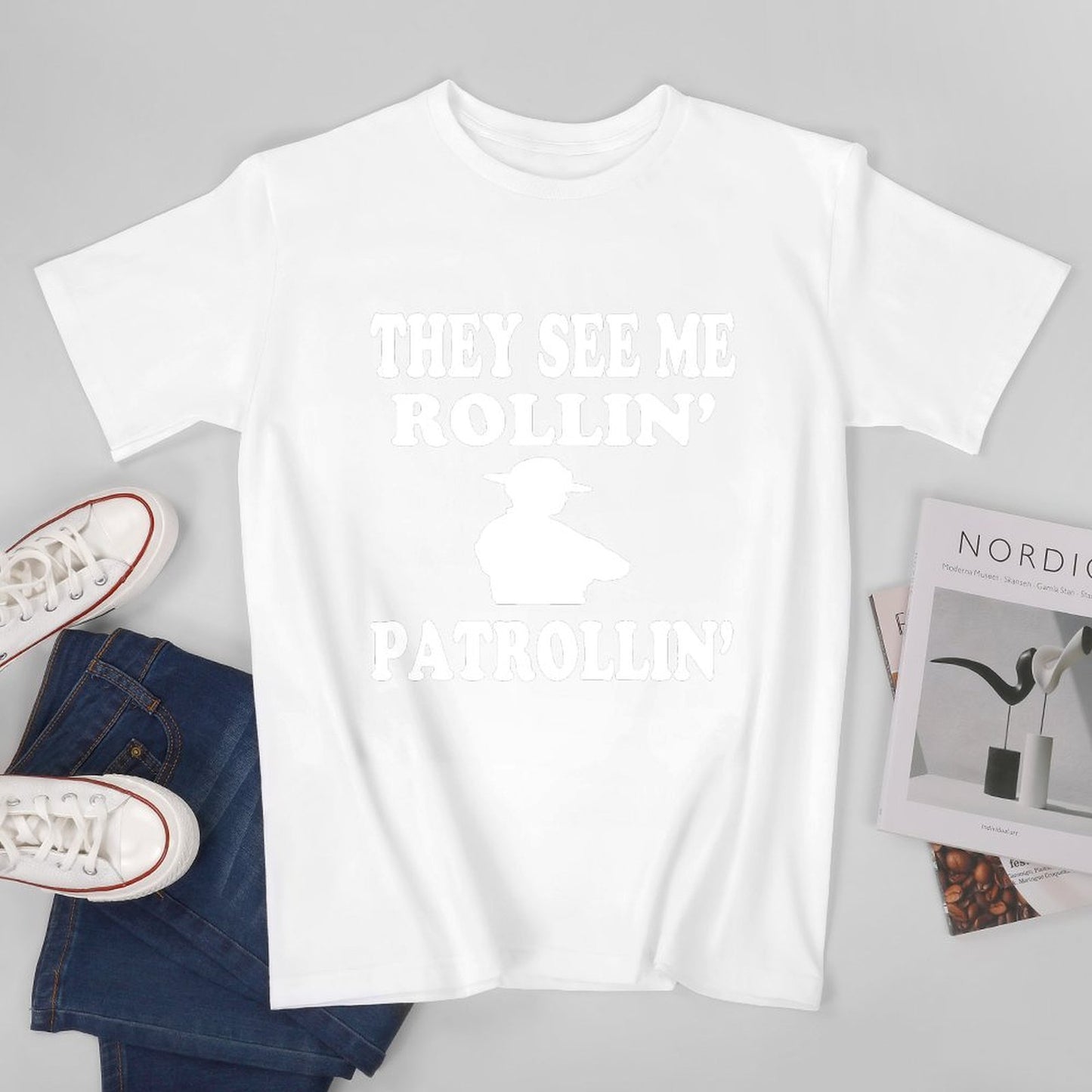 Inkmay Casual Cotton T-shirt Patrolling Silhouette With Text Overlay Design Unisex T-shirtBasicSeries Premium Finish T-Shirt