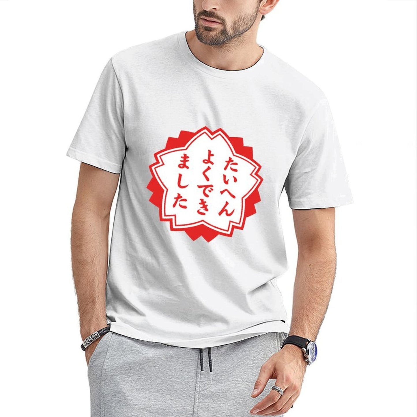 Inkmay Casual Cotton T-shirt Red Background With White Flower Design Unisex T-shirtSport CityStyle T-Shirt