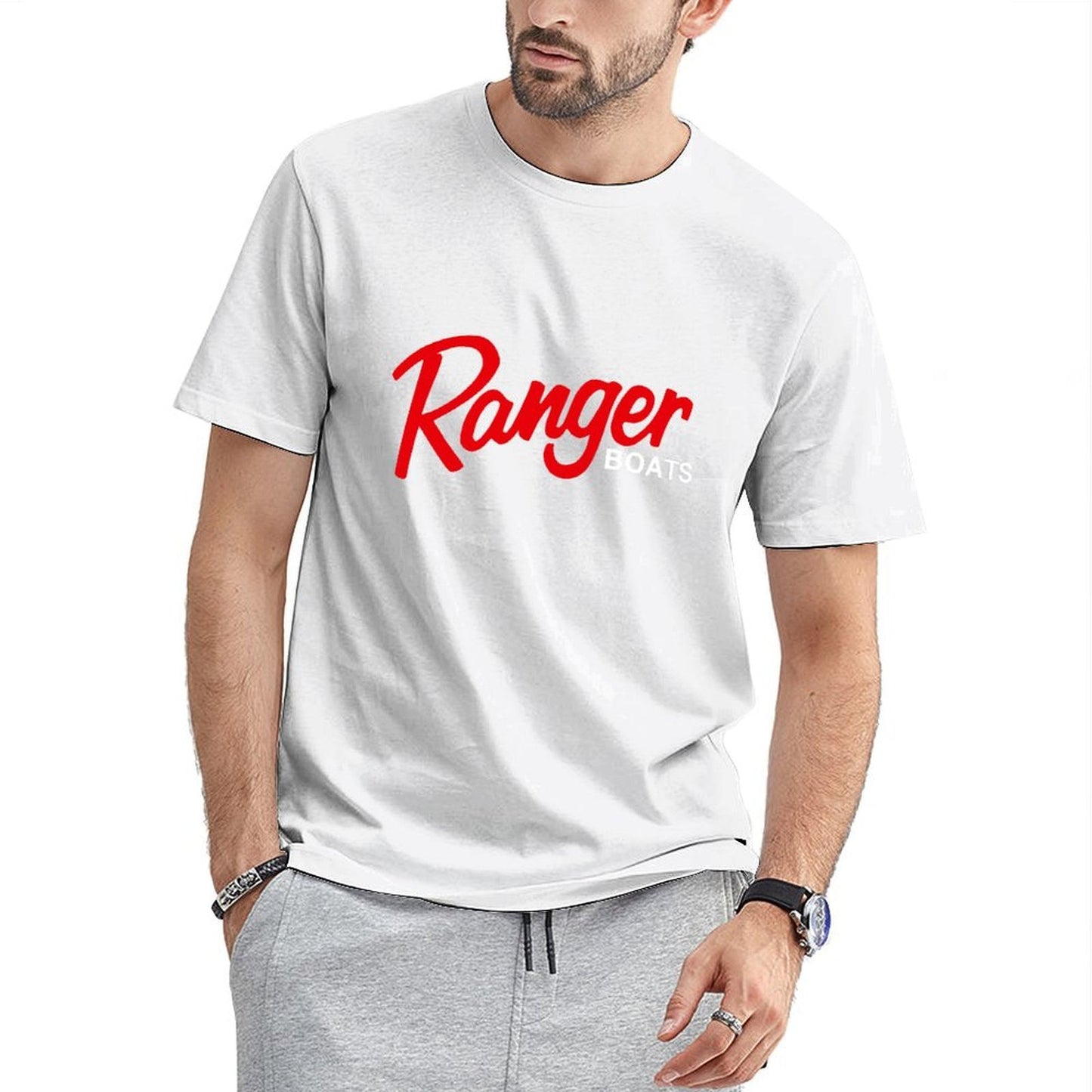 Inkmay Casual Cotton T-shirt Red Abstract Design With White Edge Unisex T-shirtPlain Clean Edges T-Shirt