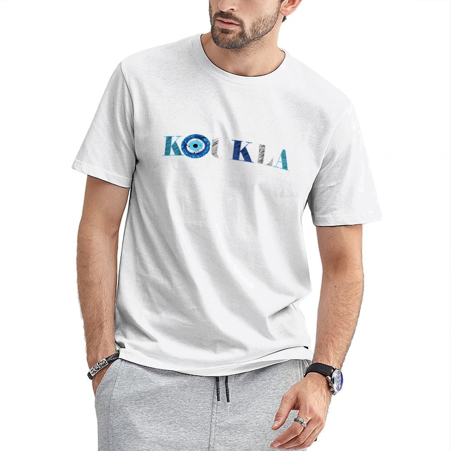 Inkmay Casual Cotton T-shirt Koukla Pattern Prints With Blue Accents Unisex T-shirtCleanCut Signature T-Shirt