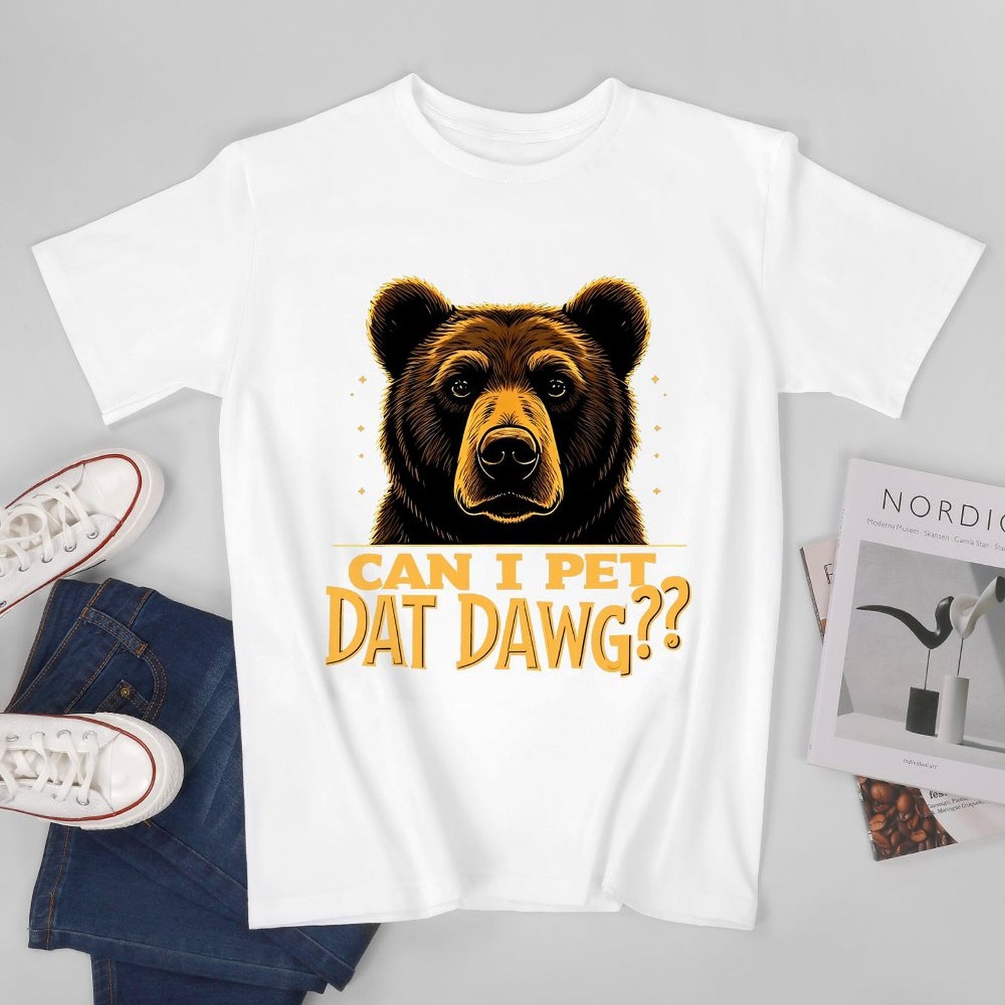 Inkmay Casual Cotton T-shirt Bold Brown Bear With Text Design Unisex T-shirtSoftFeel Oversized T-Shirt