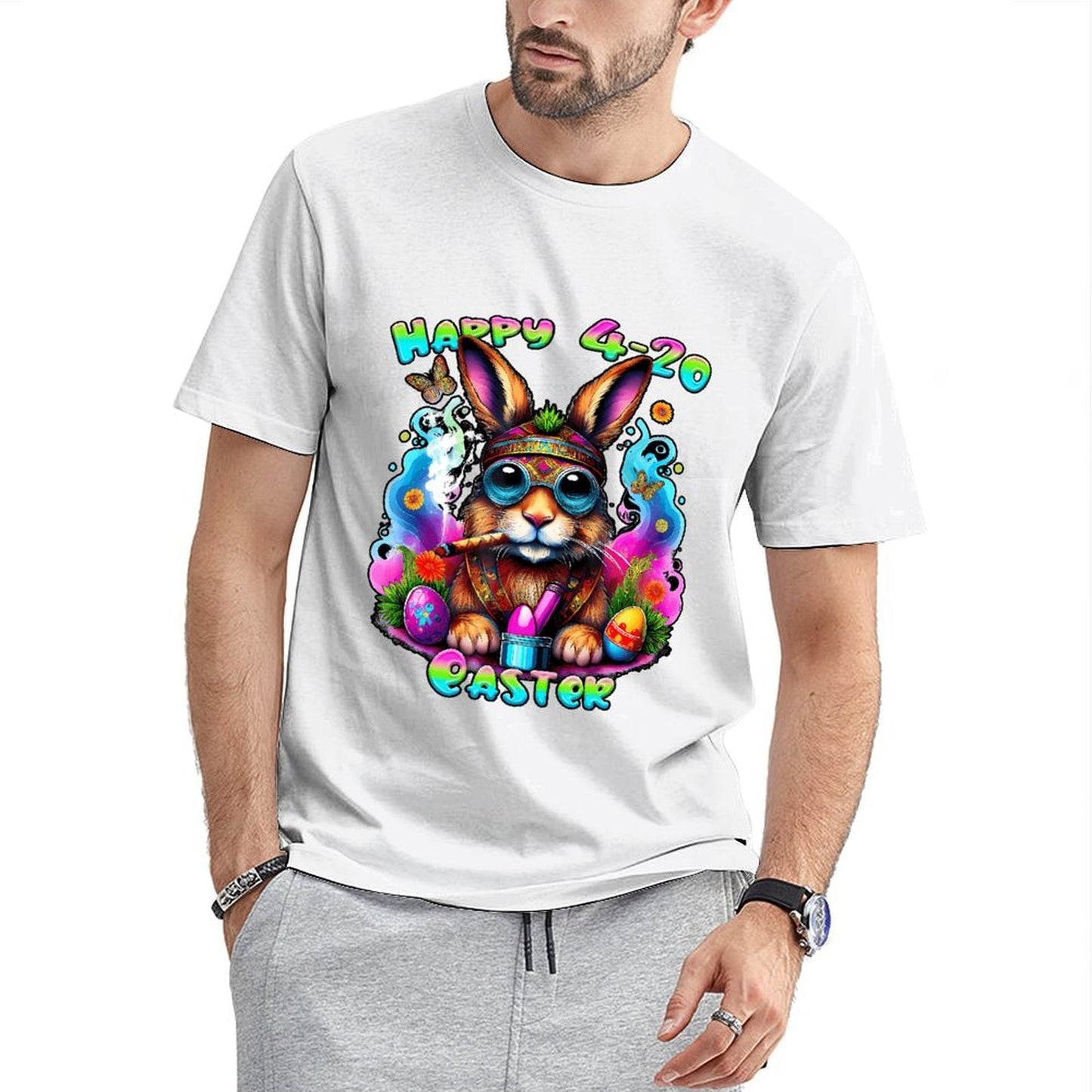 Inkmay Casual Cotton T-shirt Happy 4 20 Easter Bunny Design Unisex T-shirtCoreLine ActiveStyle T-Shirt