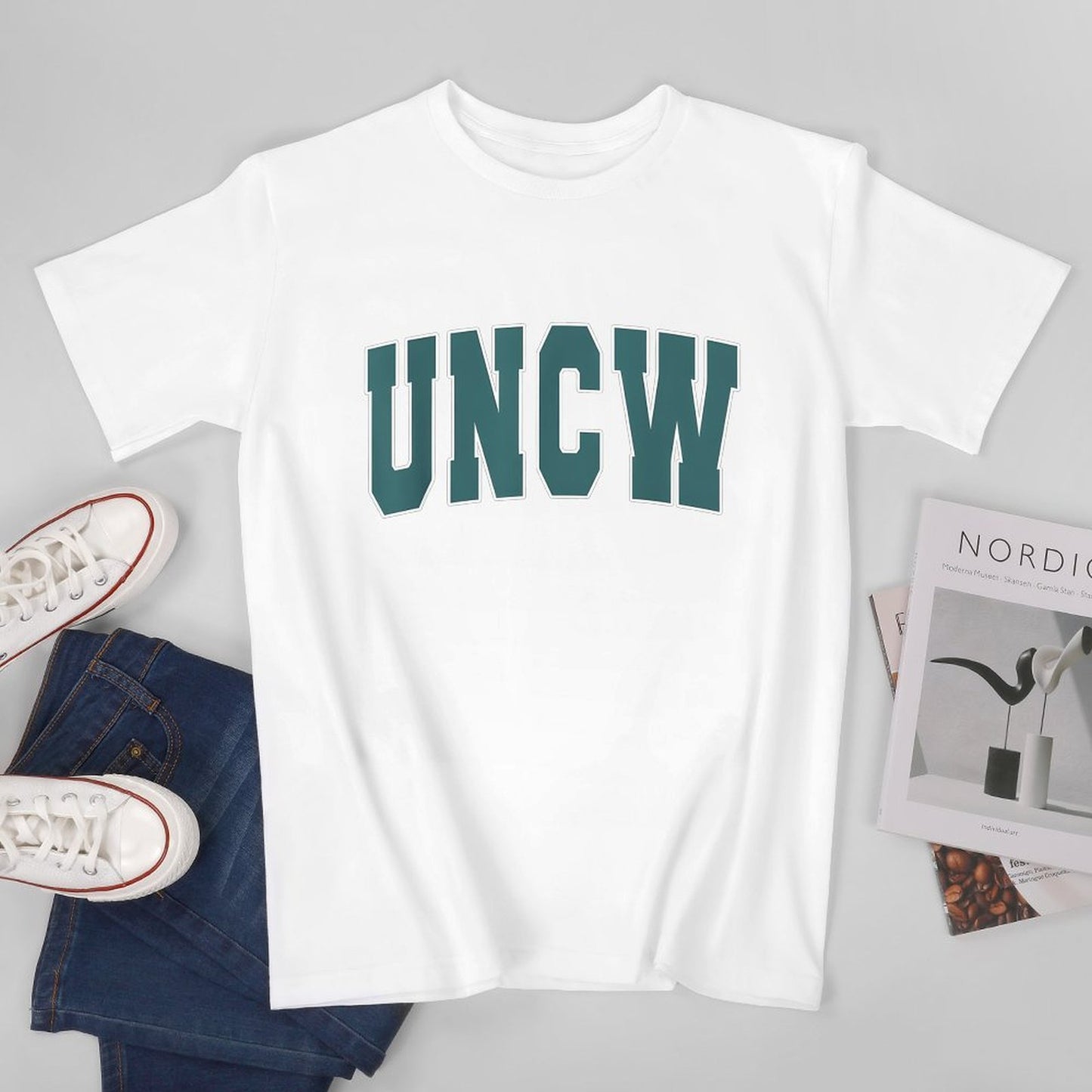 Inkmay Casual Cotton T-shirt Uncw Logo In Teal Color Unisex T-shirtPremium Finish RegularFit T-Shirt