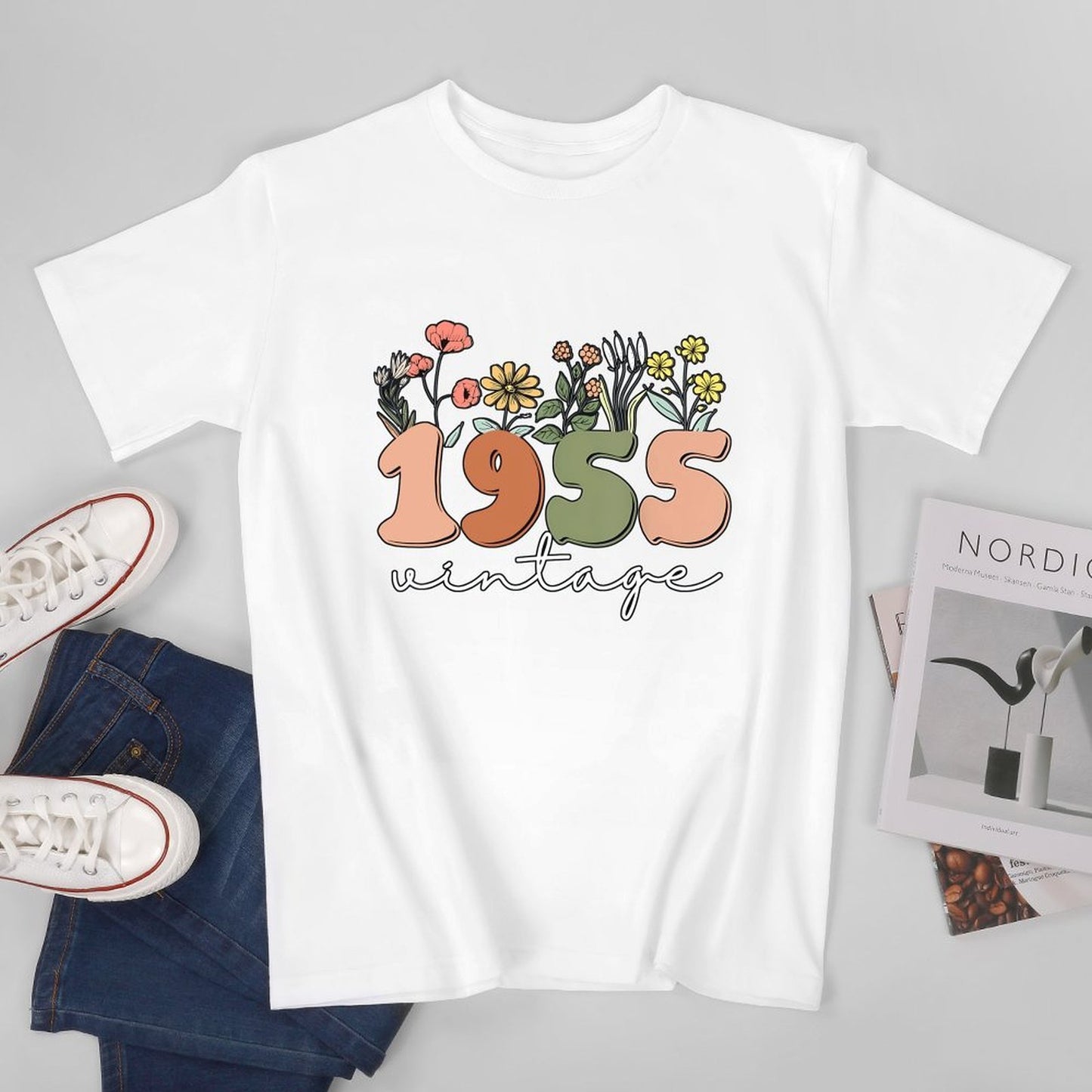 Inkmay Casual Cotton T-shirt Floral Design With Numbers And Text Unisex T-shirtUrban Sleek T-Shirt