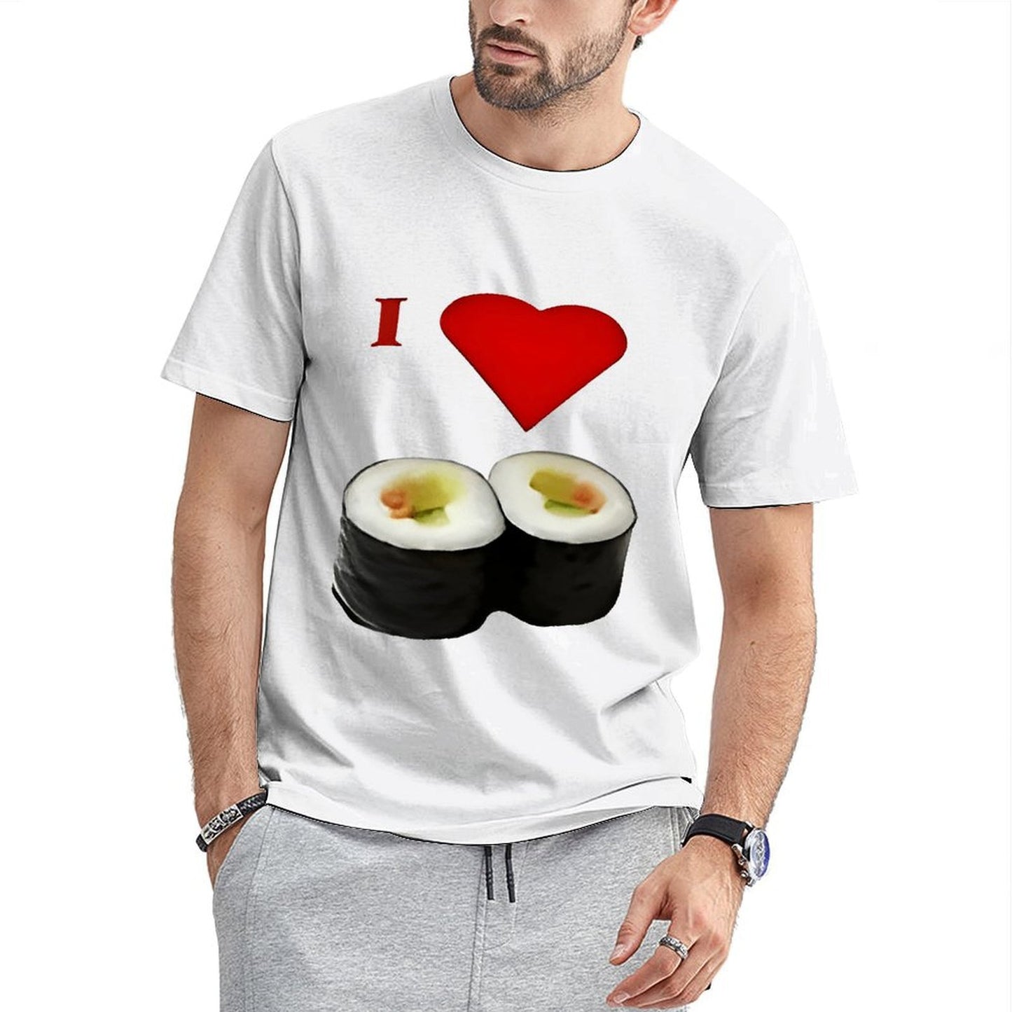 Inkmay Casual Cotton T-shirt Sushi Rolls With Heart Above Unisex T-shirt