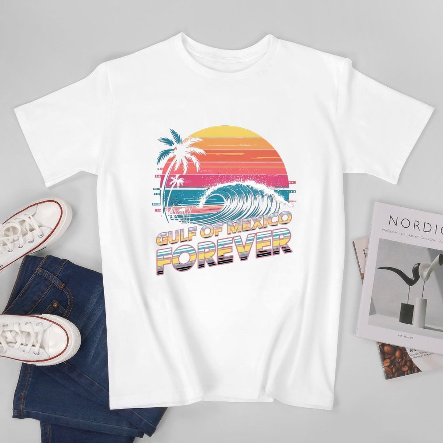 Inkmay Casual Cotton T-shirt Gulf Of Mexico Forever Pattern Print Unisex T-shirtEasy-Care Lightweight T-Shirt
