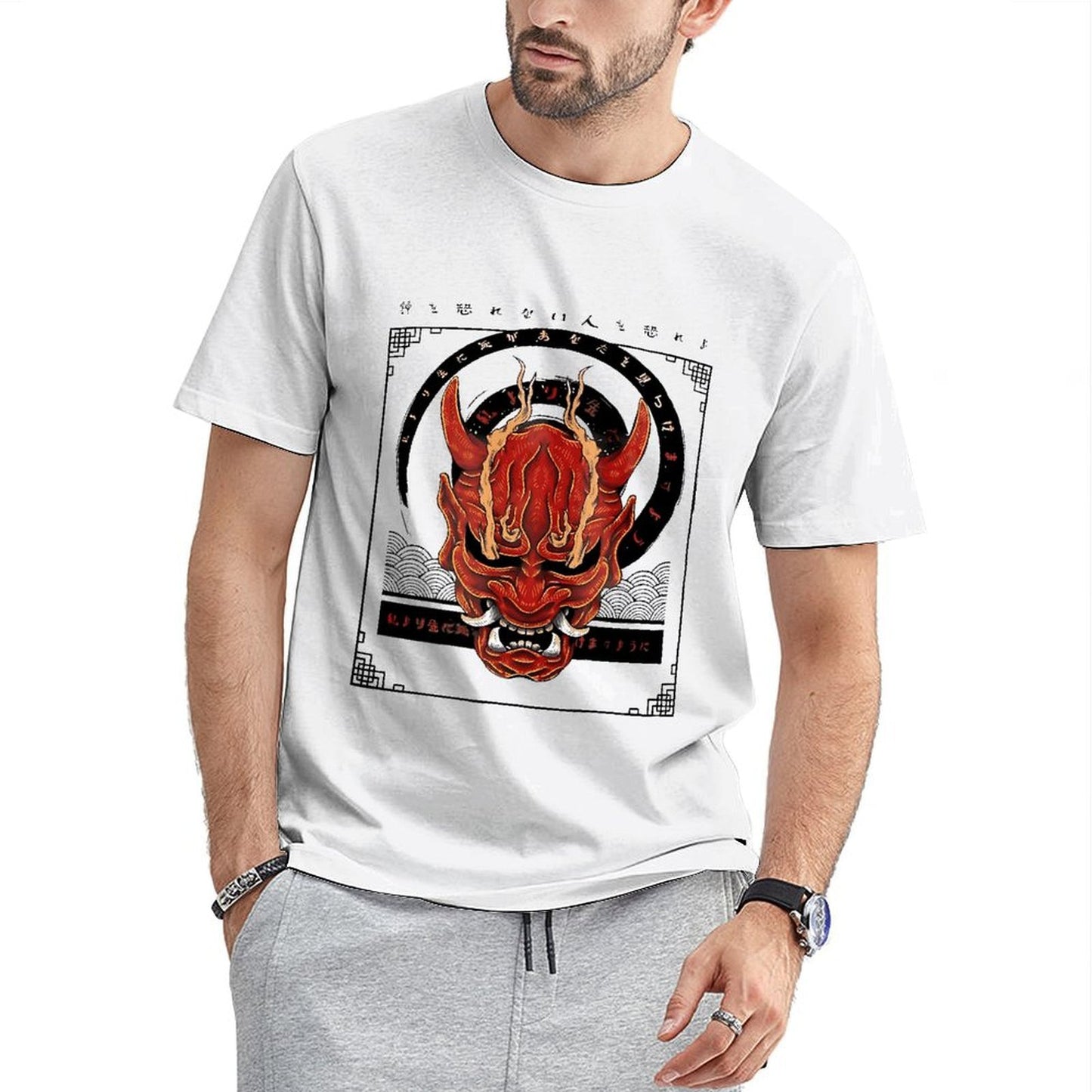 Inkmay Casual Cotton T-shirt Red Demon Mask With Intricate Design Unisex T-shirtComfortFit Printing T-Shirt