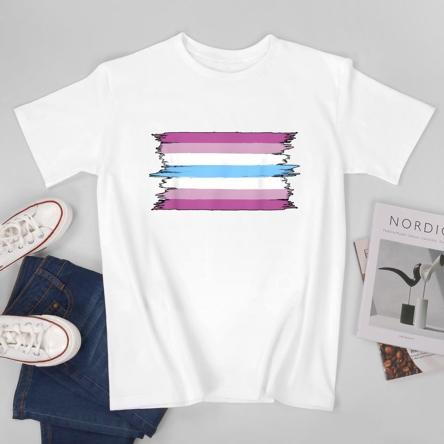 Inkmay Casual Cotton T-shirt Transgender Flag Colors Painted Brushstrokes Unisex T-shirtStreetLine ClassicLine T-Shirt