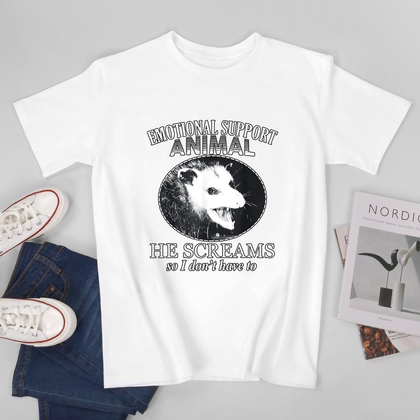 Inkmay Casual Cotton T-shirt Emotional Support Animal He Screams So Unisex T-shirtSoftLine ClassicStyle T-Shirt