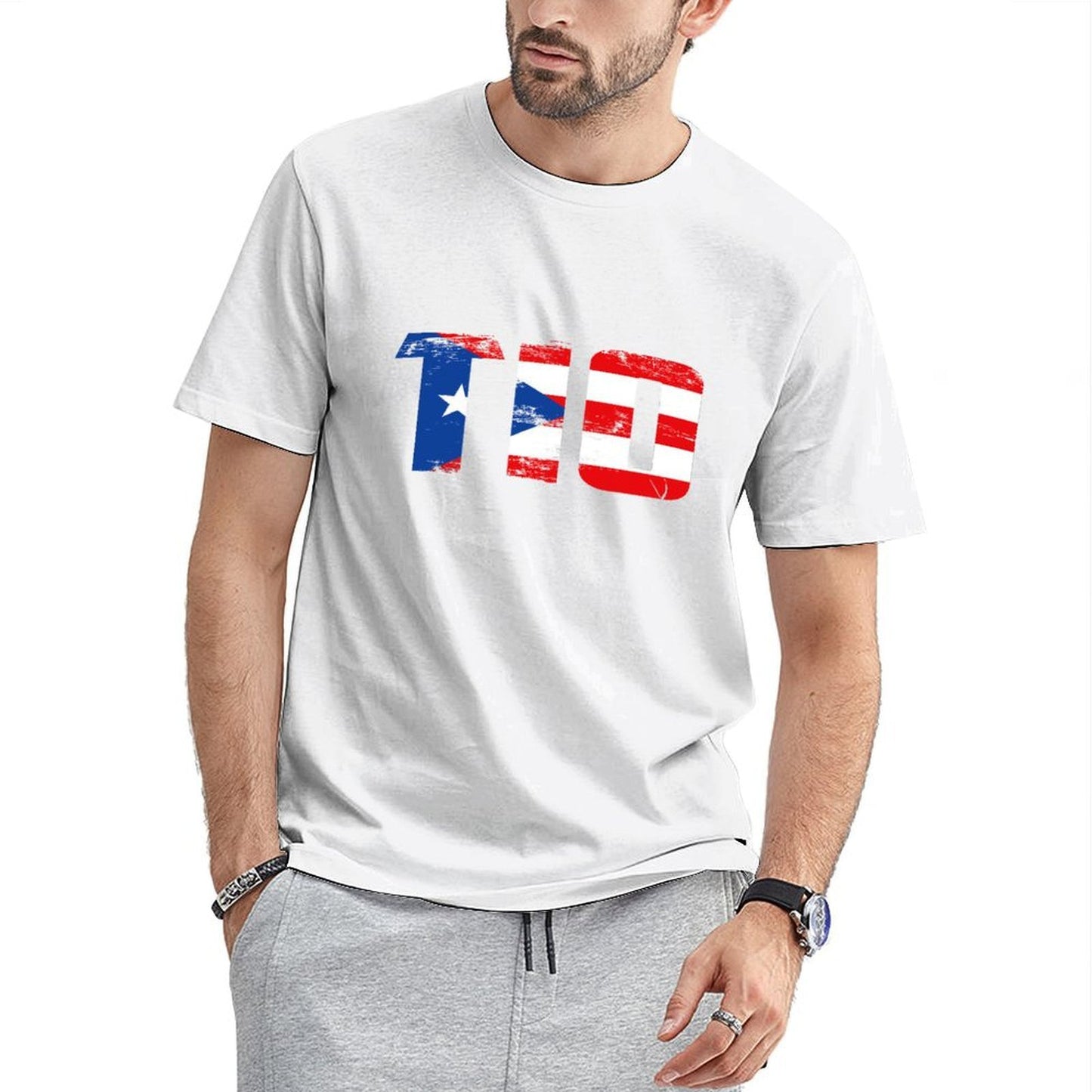 Inkmay Casual Cotton T-shirt Puerto Rican Flag Pattern Print Design Unisex T-shirtDailyFit SimpleFit T-Shirt
