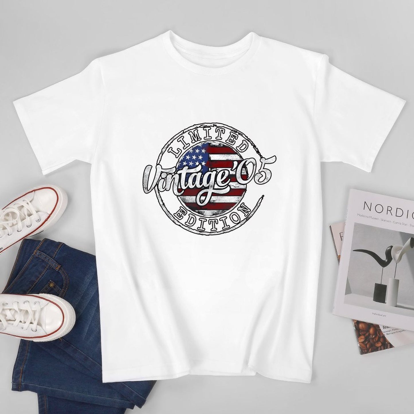 Inkmay Casual Cotton T-shirt Limited Edition Vintage American Flag Design Unisex T-shirtCleanCut Performance T-Shirt