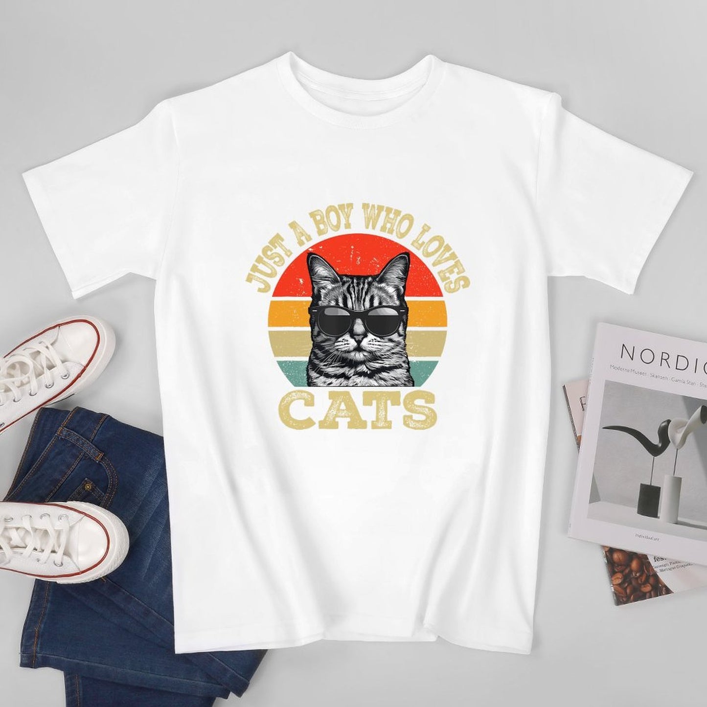 Inkmay Casual Cotton T-shirt Cool Cat Wearing Sunglasses Art Print Unisex T-shirtEssentialFit Softstyle T-Shirt