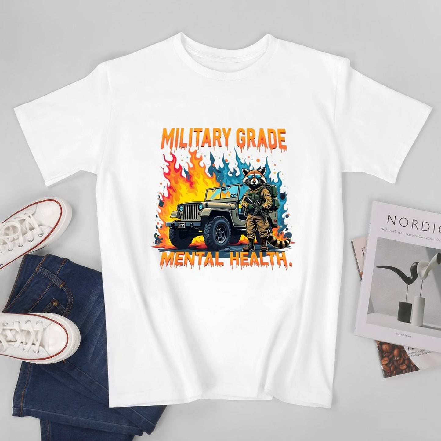 Inkmay Casual Cotton T-shirt Military Grade Mental Health Artwork Design Unisex T-shirtFade-Proof SmoothWear T-Shirt