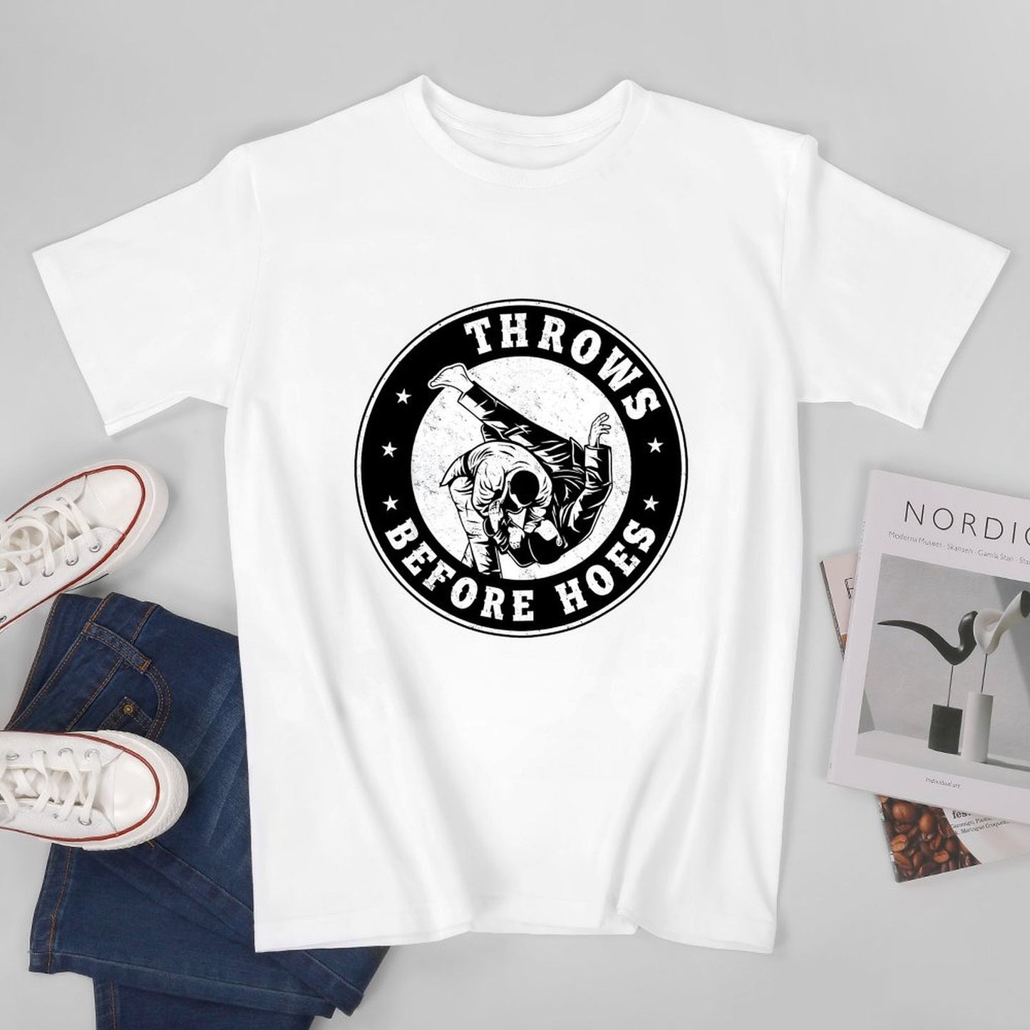 Inkmay Casual Cotton T-shirt Throws Before Hoes Skull Design Artwork Unisex T-shirtSmooth Performance T-Shirt