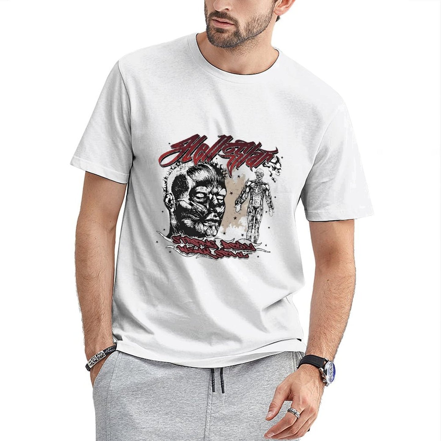 Inkmay Casual Cotton T-shirt Anatomical Artwork With Skull And Muscles Unisex T-shirt