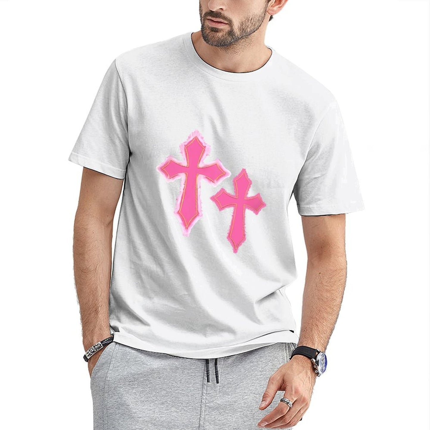 Inkmay Casual Cotton T-shirt Pink Crosses With Fuzzy Edges Unisex T-shirtStudio TimelessStyle T-Shirt