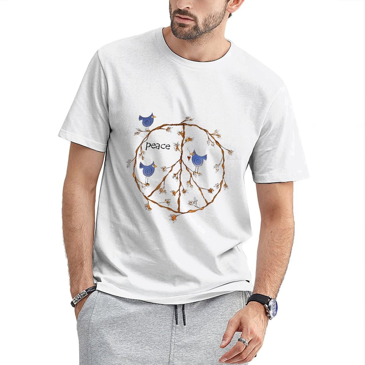 Inkmay Casual Cotton T-shirt Peace Sign With Birds And Branches Unisex T-shirtPureStyle Premium T-Shirt