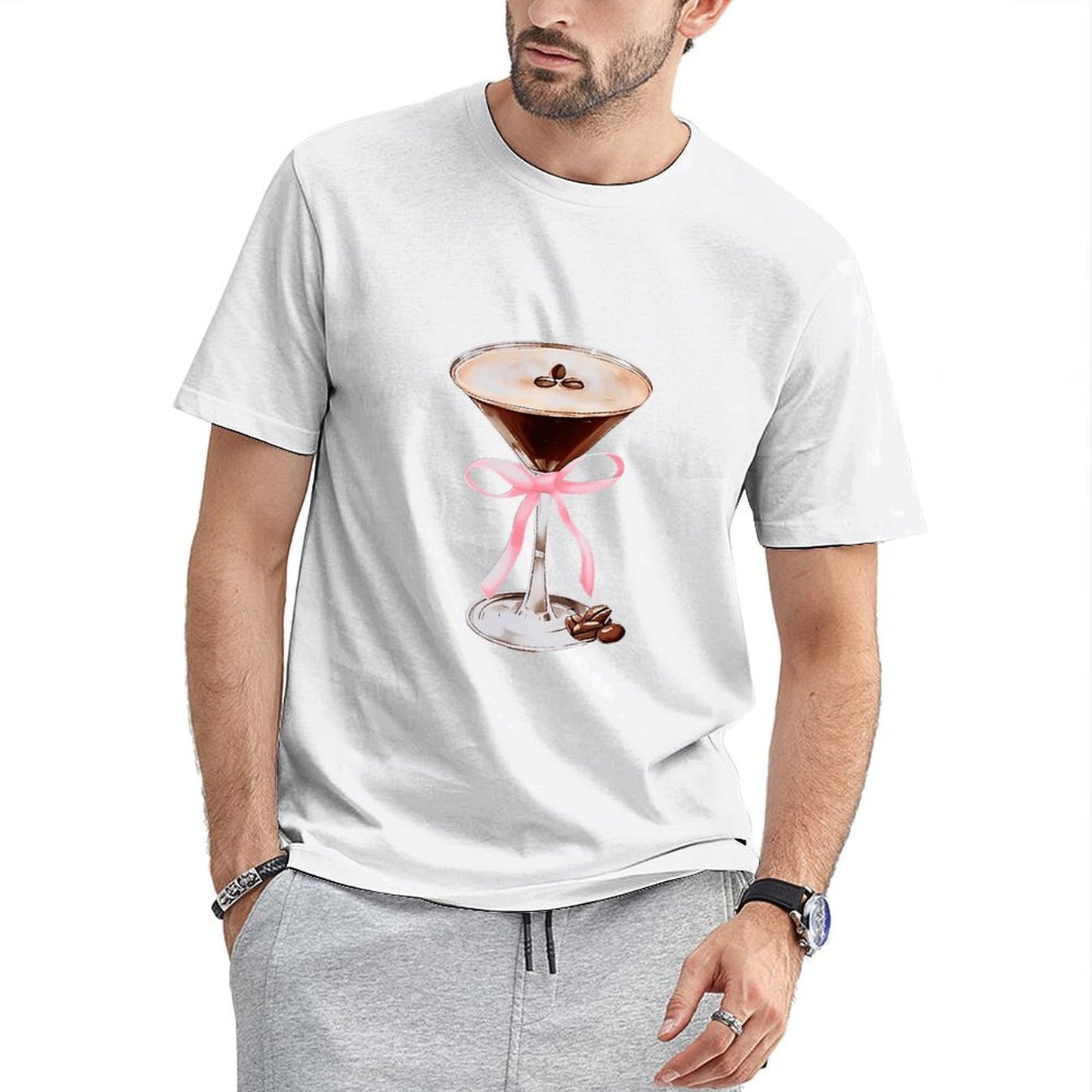 Inkmay Casual Cotton T-shirt Chocolate Martini With Pink Ribbon Unisex T-shirtEasyWear Minimalist T-Shirt