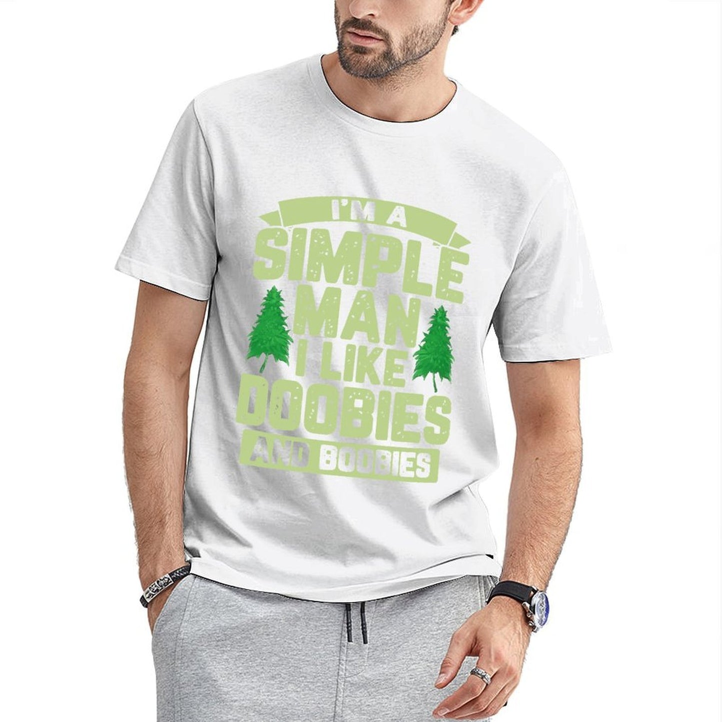 Inkmay Casual Cotton T-shirt Green Trees On Light Background Design Unisex T-shirtBreathable Eco / Sustainable T-Shirt