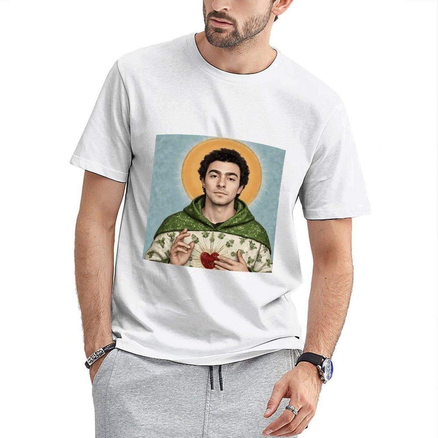 Inkmay Casual Cotton T-shirt Green Robe With Floral Prints Unisex T-shirtSoftTouch Cotton T-Shirt