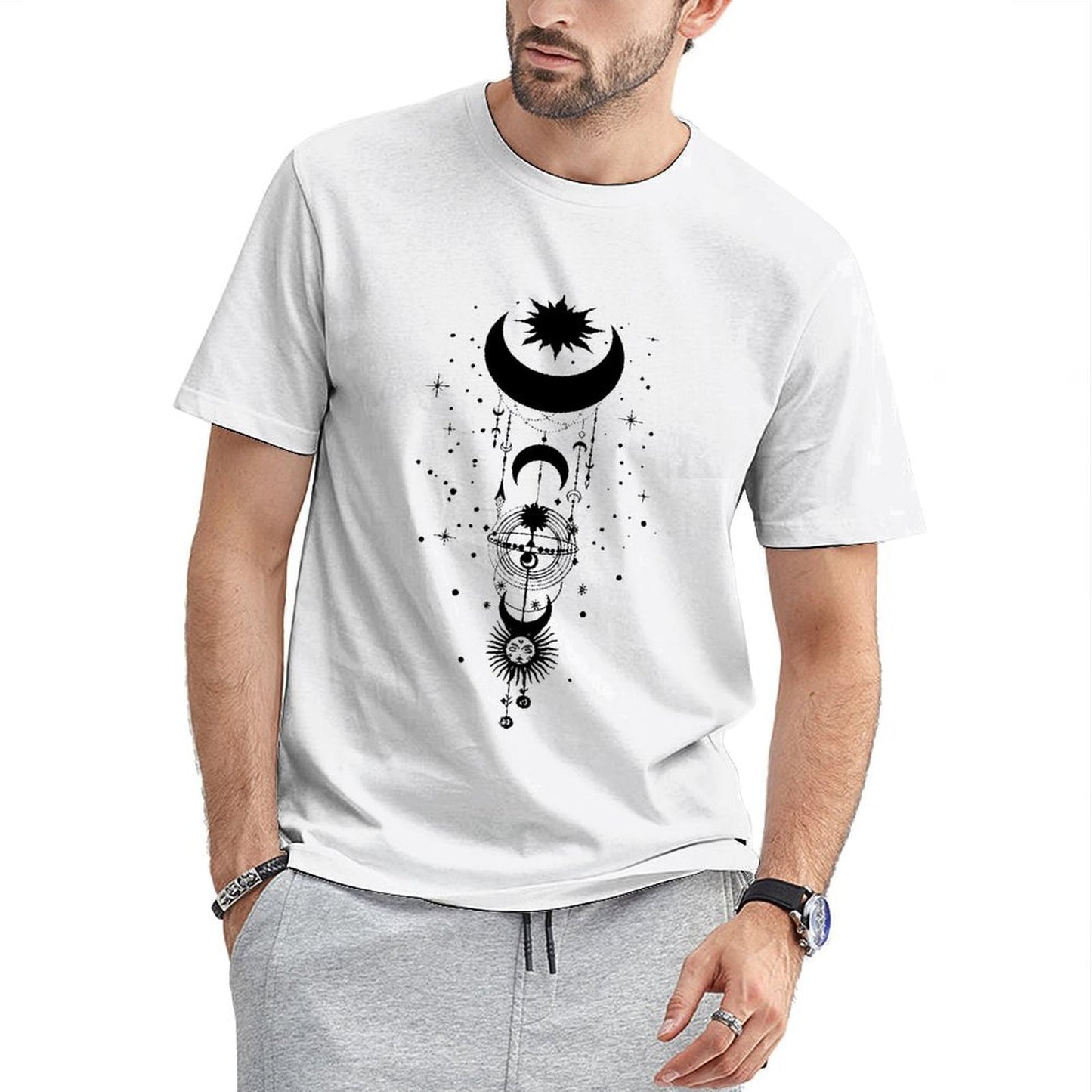 Inkmay Casual Cotton T-shirt Abstract Geometric Shapes In Black Colors Unisex T-shirtRelaxFit Heavyweight T-Shirt