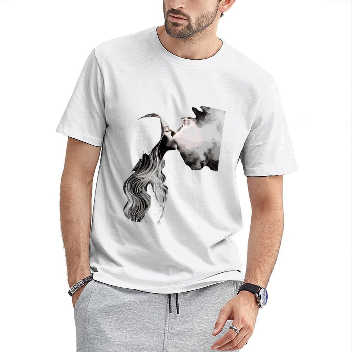 Inkmay Casual Cotton T-shirt Abstract Woman With Smoke Surrounding Her Unisex T-shirtShrink-Resistant Edition T-Shirt