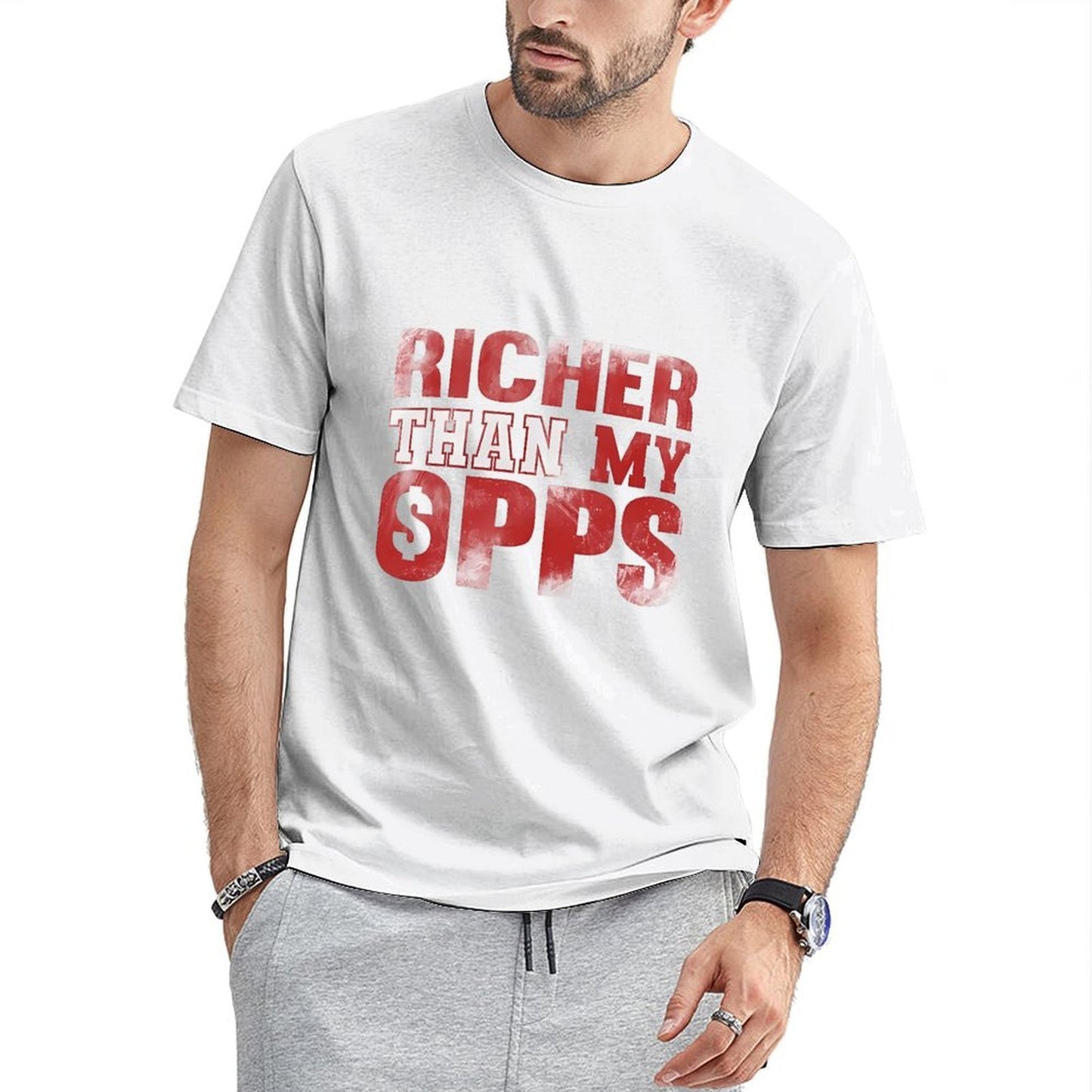 Inkmay Casual Cotton T-shirt Richer Than My Sprs Pattern Print Unisex T-shirtStreet EssentialFit T-Shirt
