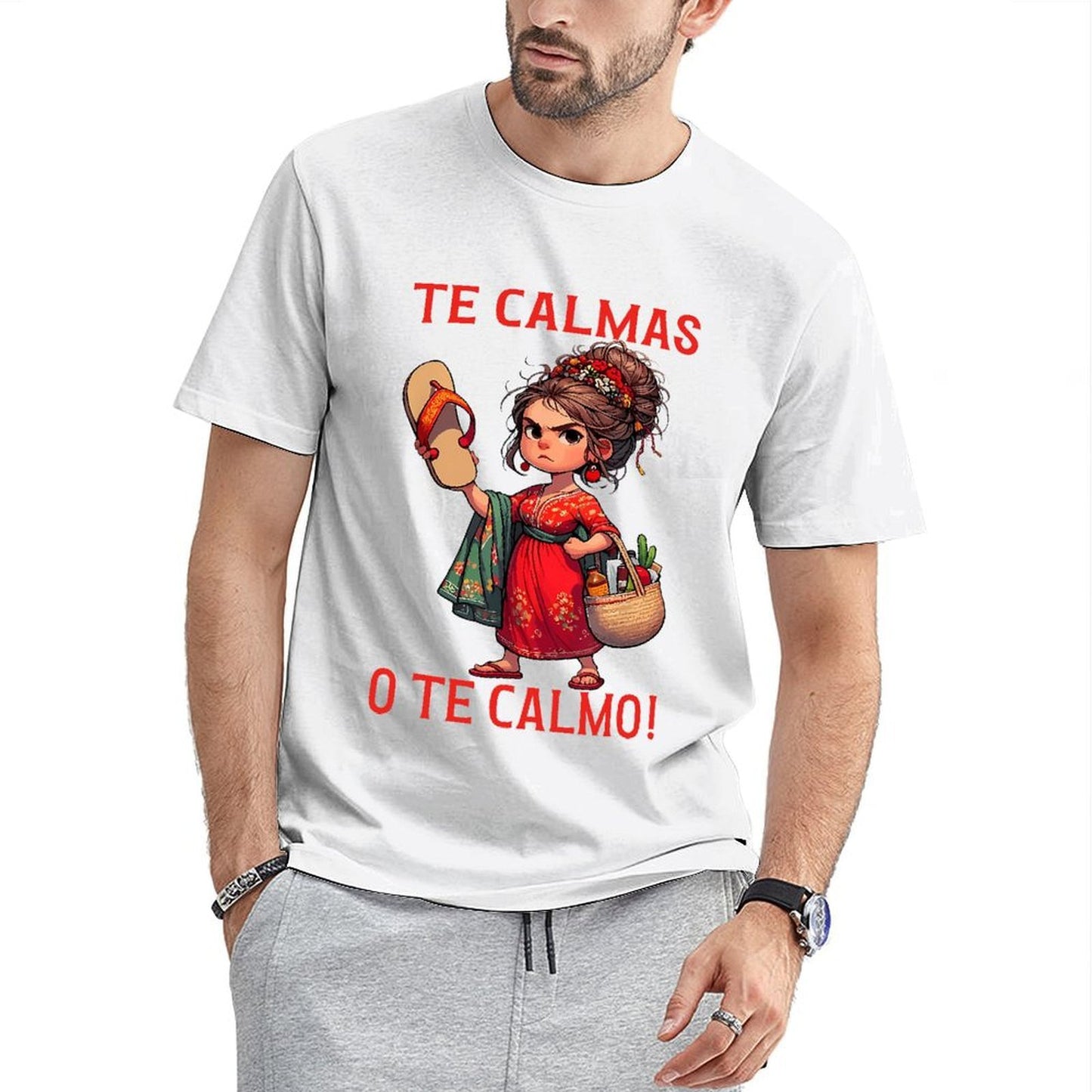 Inkmay Casual Cotton T-shirt Red Floral Dress With Green Scarf Unisex T-shirtMidweight EverydayTee T-Shirt