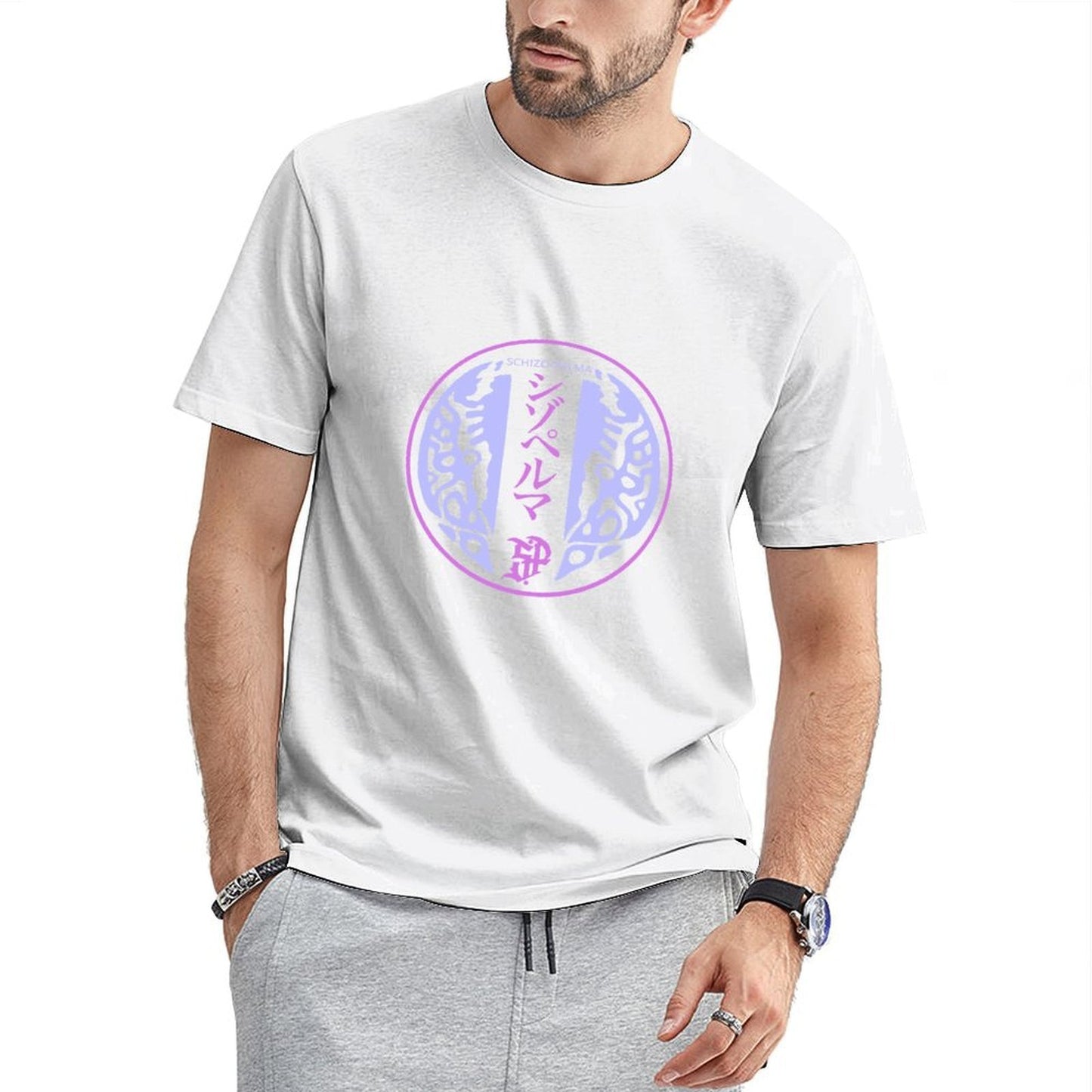 Inkmay Casual Cotton T-shirt Abstract Pink And Blue Wavy Design Unisex T-shirtPocket Tee Classic Fit T-Shirt