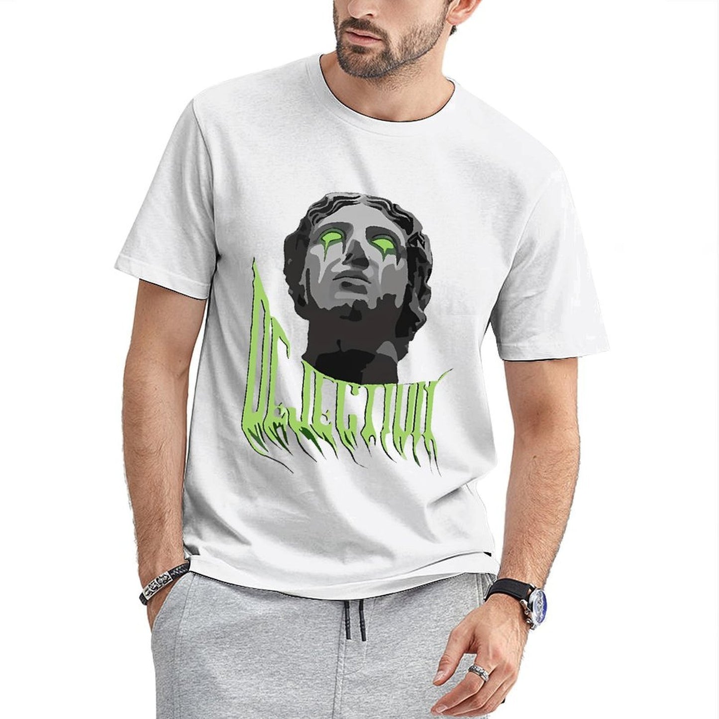 Inkmay Casual Cotton T-shirt Dark Art Statue With Green Eyes Unisex T-shirtPure SoftTouch T-Shirt