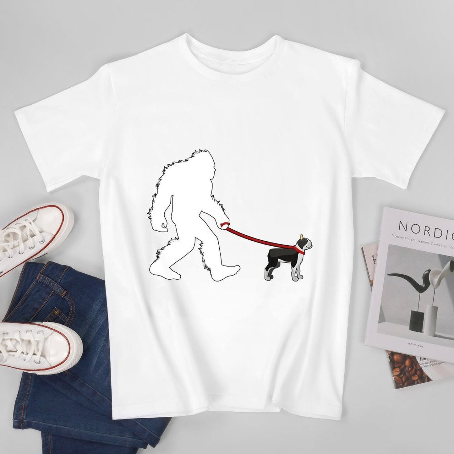 Inkmay Casual Cotton T-shirt Cute French Bulldog Lying Down Playfully Unisex T-shirtPrinted Soft T-Shirt