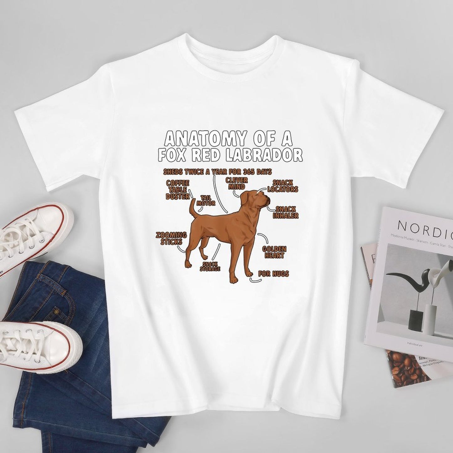 Inkmay Casual Cotton T-shirt Anatomy Of A Fox Red Labrador Unisex T-shirtLightweight Colorfast T-Shirt