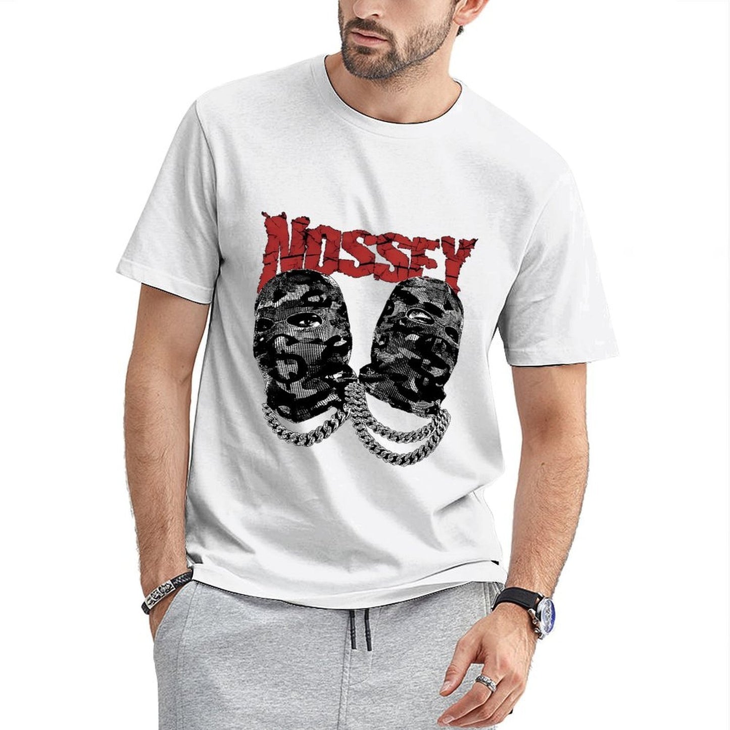 Inkmay Casual Cotton T-shirt Camouflage Faces With Bold Chains Unisex T-shirtFitted Bold T-Shirt