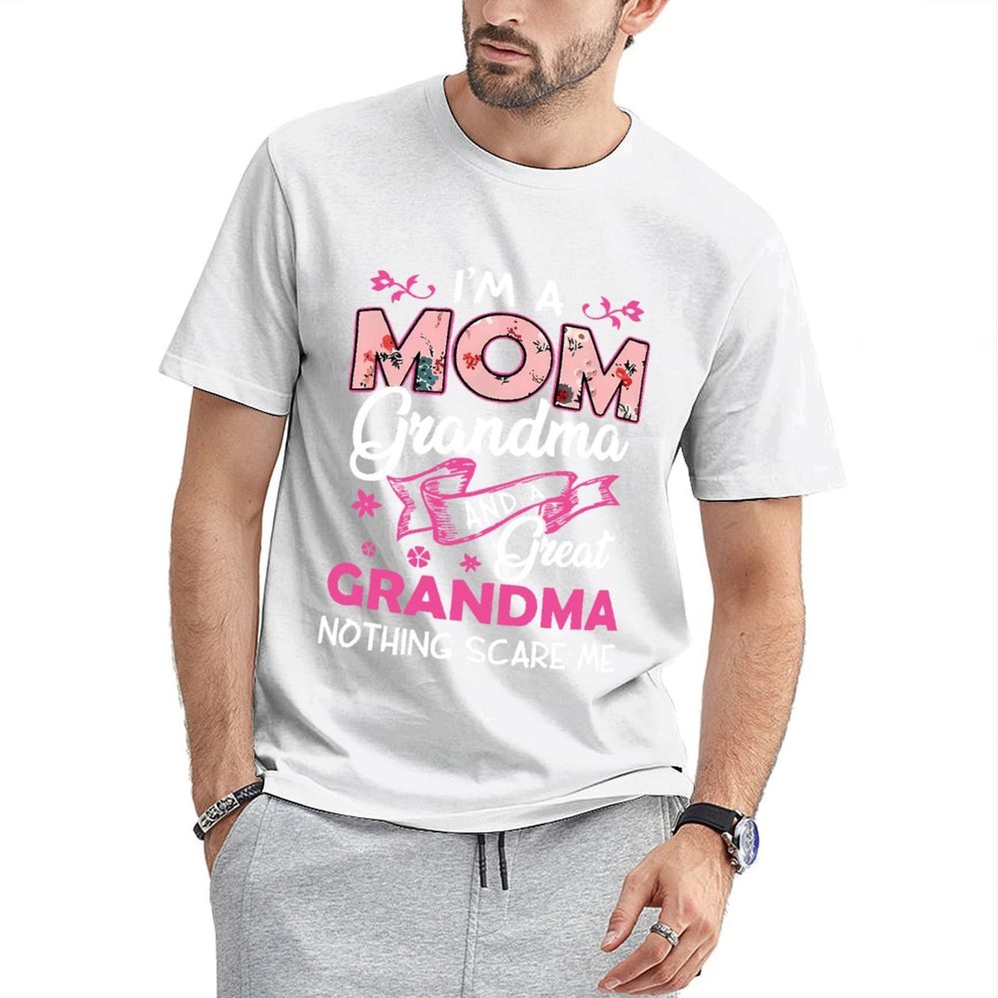 Inkmay Casual Cotton T-shirt Mom Floral Pattern On Pink Background Unisex T-shirtEco / Sustainable Double-Stitched T-Shirt