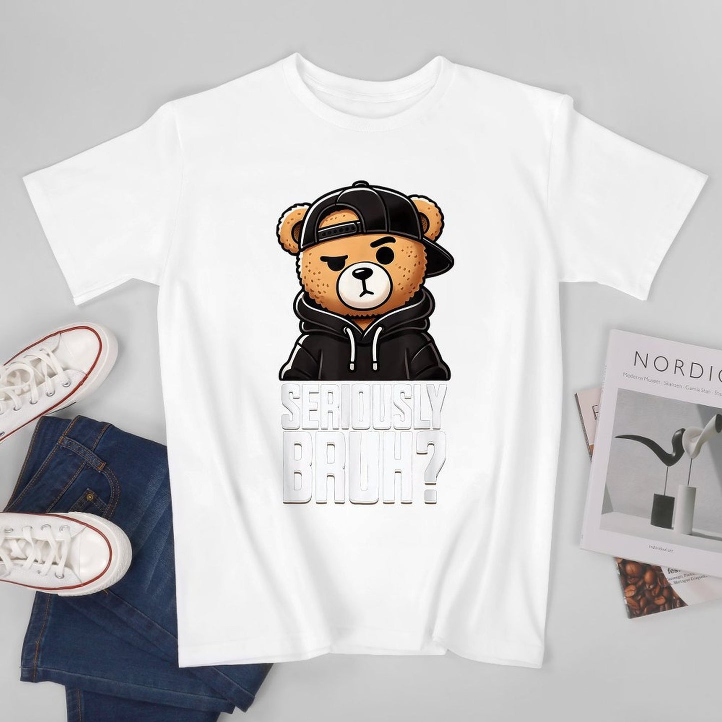 Inkmay Casual Cotton T-shirt Seriously Bruh Teddy Bear Wearing Clothes Unisex T-shirtClassicFit Original T-Shirt