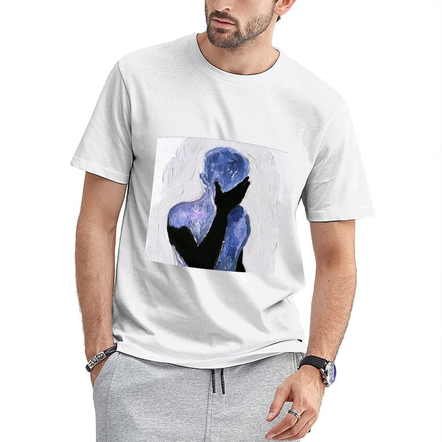 Inkmay Casual Cotton T-shirt Abstract Art With Blue Shadows Unisex T-shirtNeat Crisp Print T-Shirt