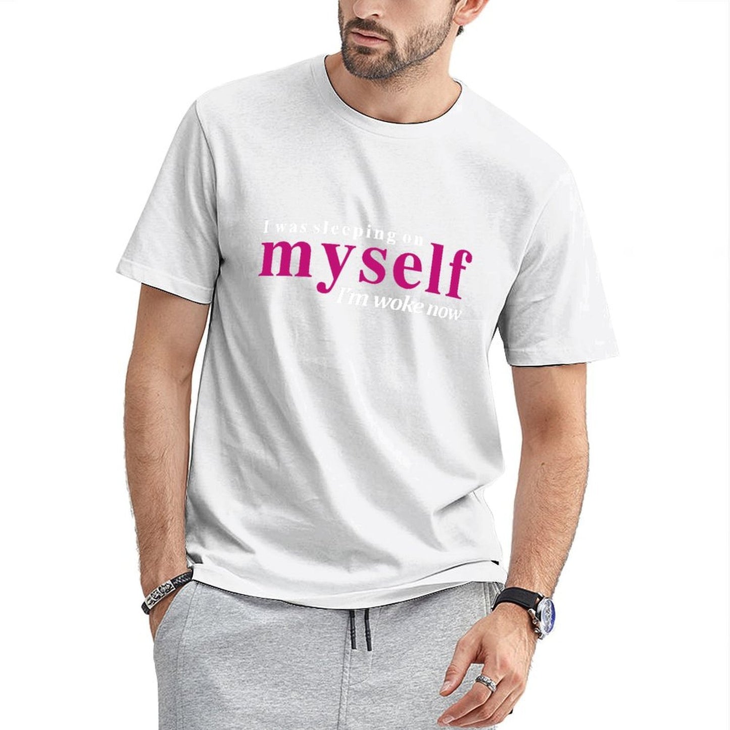Inkmay Casual Cotton T-shirt Abstract Pink And White Design Art Unisex T-shirtMinimalist YearRound T-Shirt