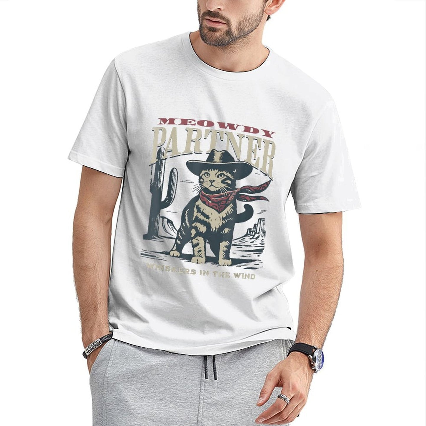 Inkmay Casual Cotton T-shirt Cat Wearing Cowboy Hat And Bandana Unisex T-shirtActive TimelessComfort T-Shirt
