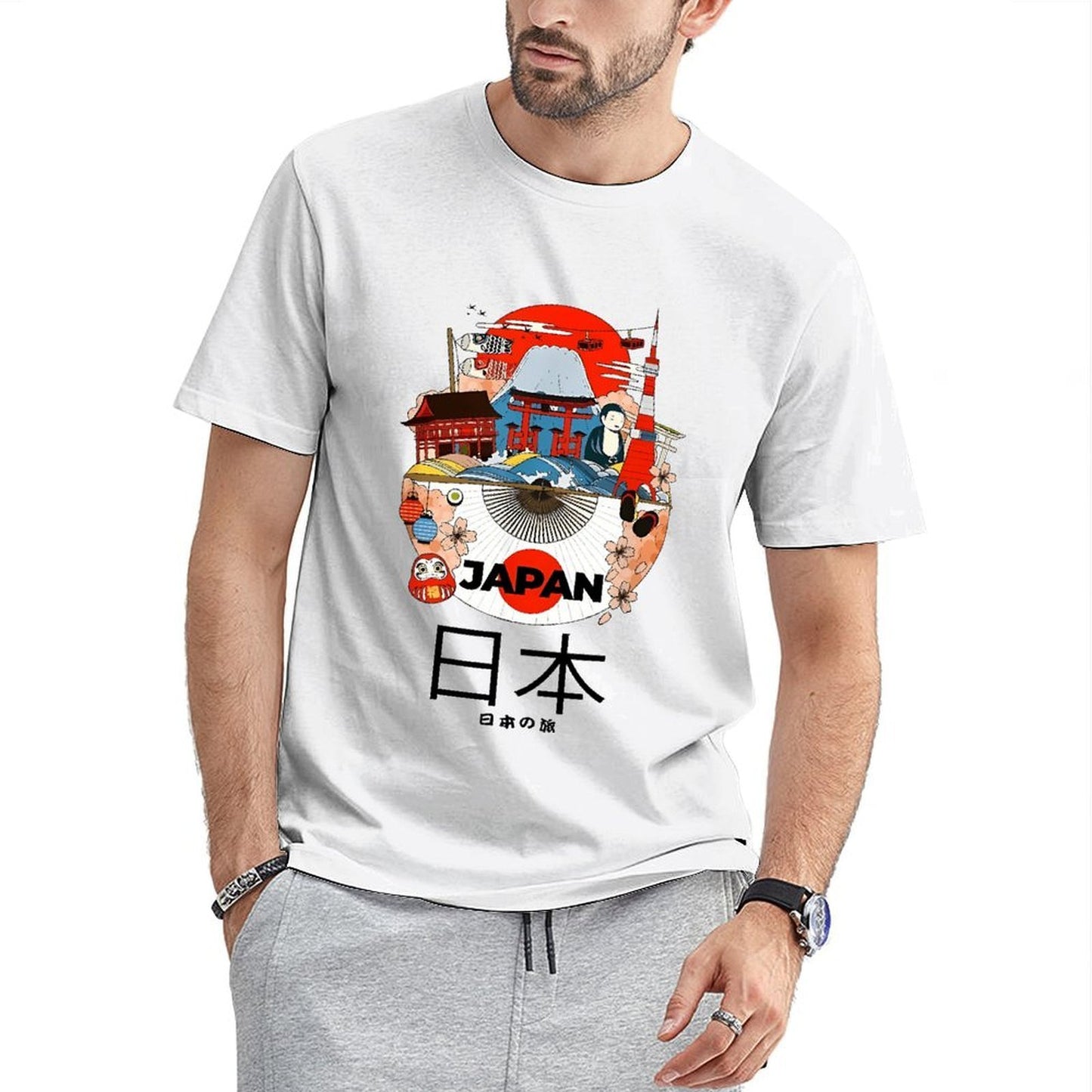Inkmay Casual Cotton T-shirt Japan Cultural Symbols Artwork Design Print Unisex T-shirtEverydayFit Sport T-Shirt