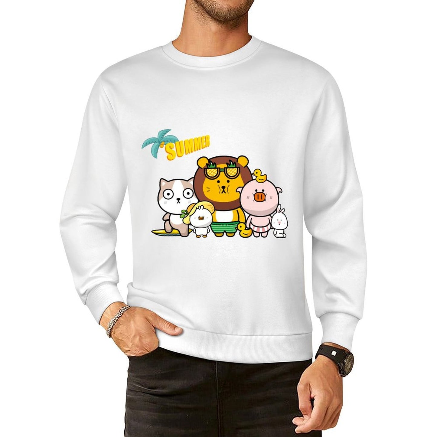 Front Patterned Long Sleeve Top Minimal Crewneck