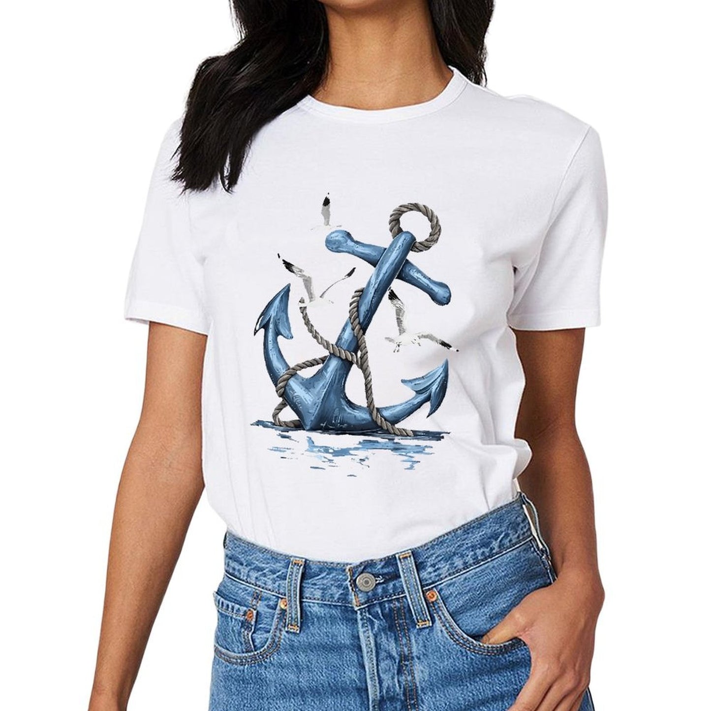 Inkmay Casual Cotton T-shirt Anchor With Rope And Birds Unisex T-shirtStudio Lifestyle T-Shirt