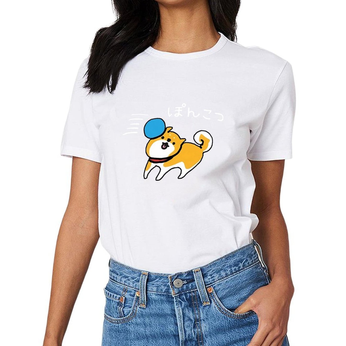Inkmay Casual Cotton T-shirt Cute Dog Playing With Ball Unisex T-shirtMinimal Moisture-Wicking T-Shirt