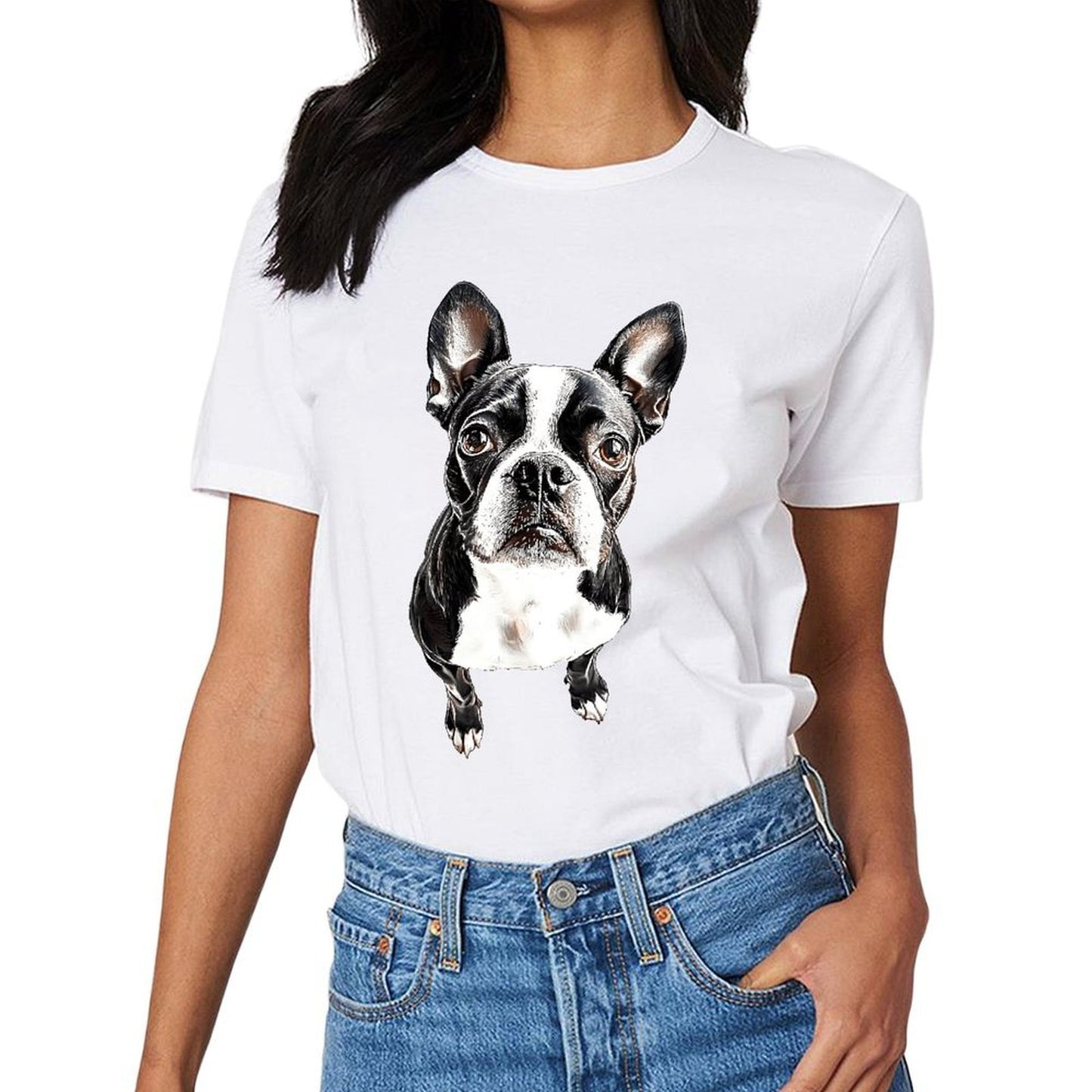 Inkmay Casual Cotton T-shirt Black And White Dog Pattern Print Unisex T-shirtEco / Sustainable SoftTouch T-Shirt