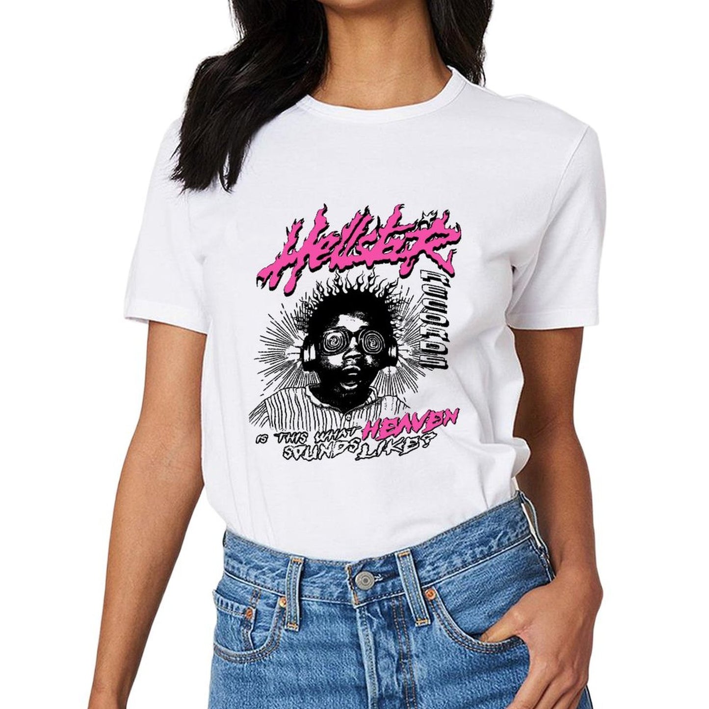 Inkmay Casual Cotton T-shirt Vivid Pink And Black Graphic Design Unisex T-shirtCrew Neck CityStyle T-Shirt