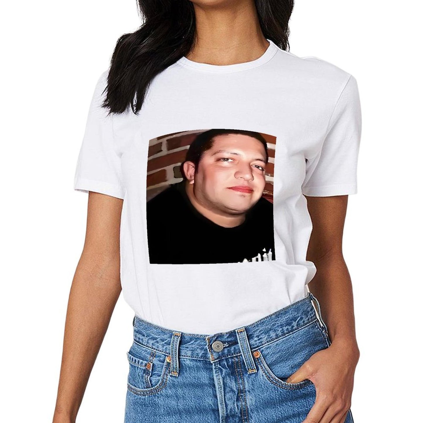 Inkmay Casual Cotton T-shirt Man Wears Black Shirt Against Brick Unisex T-shirtTrueFit Clean Edges T-Shirt