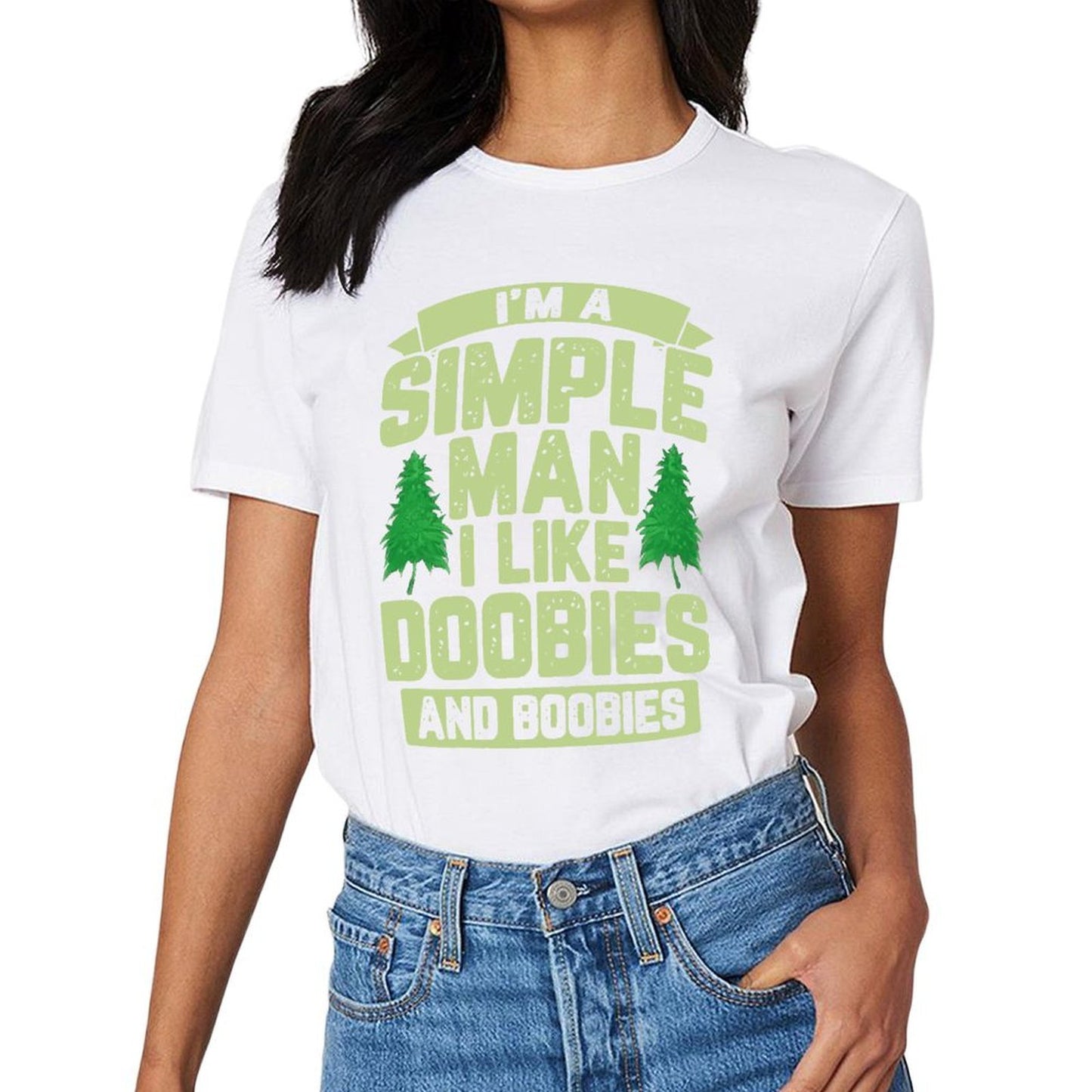 Inkmay Casual Cotton T-shirt Green Trees On Light Background Design Unisex T-shirtBreathable Eco / Sustainable T-Shirt