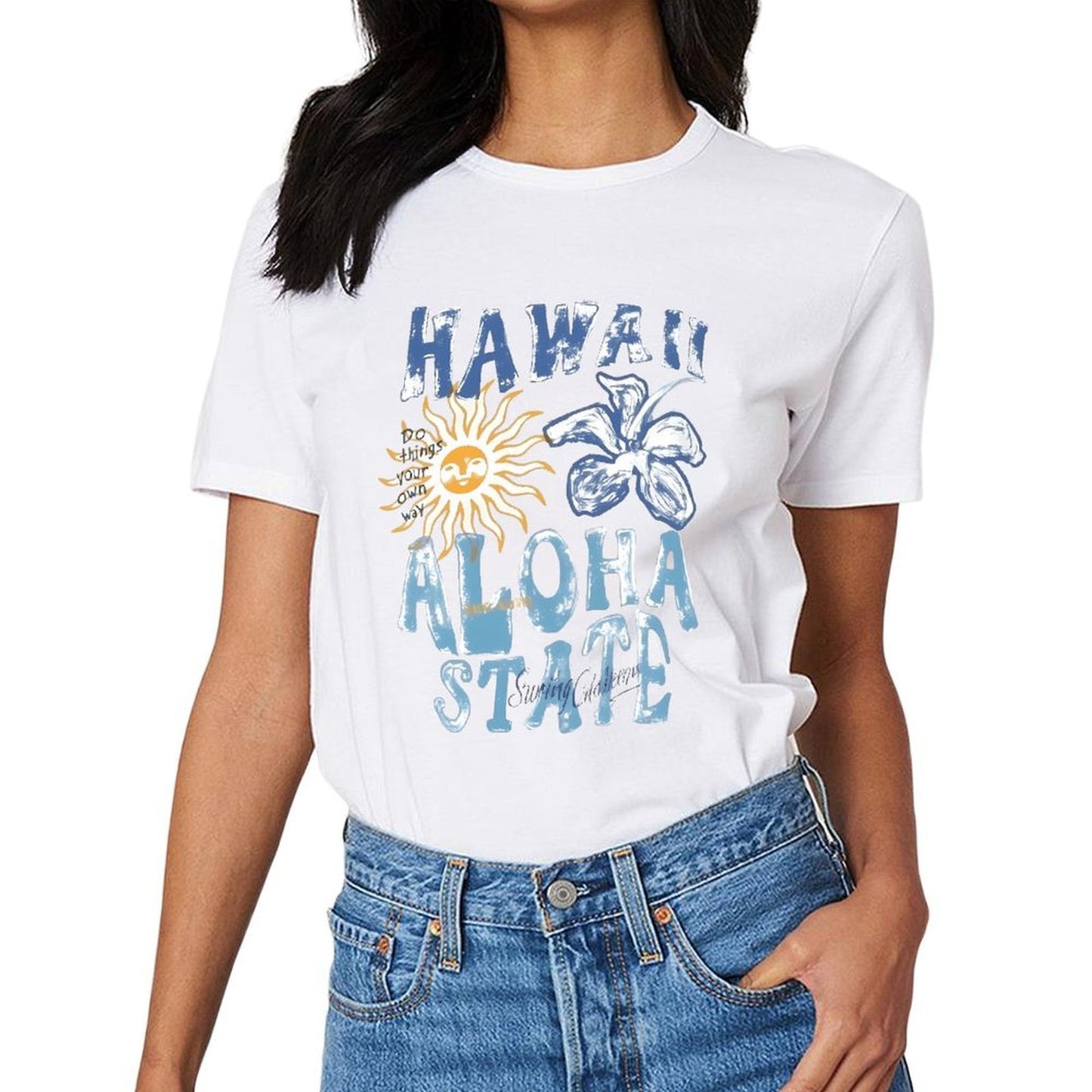 Inkmay Casual Cotton T-shirt Hawaii Aloha State Sunflower And Sunshine Unisex T-shirtActiveStyle Daily T-Shirt