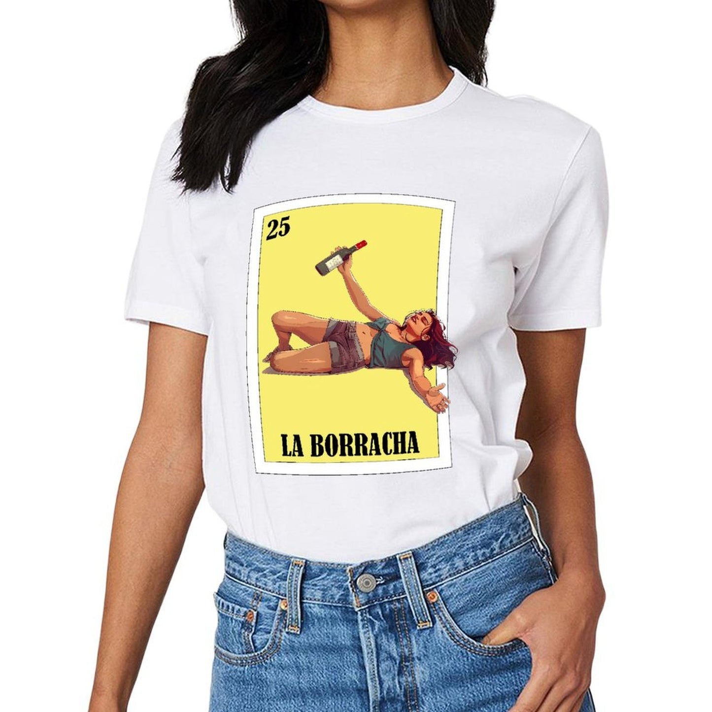 Inkmay Casual Cotton T-shirt The Drunk Woman Holding Wine Bottle Unisex T-shirt