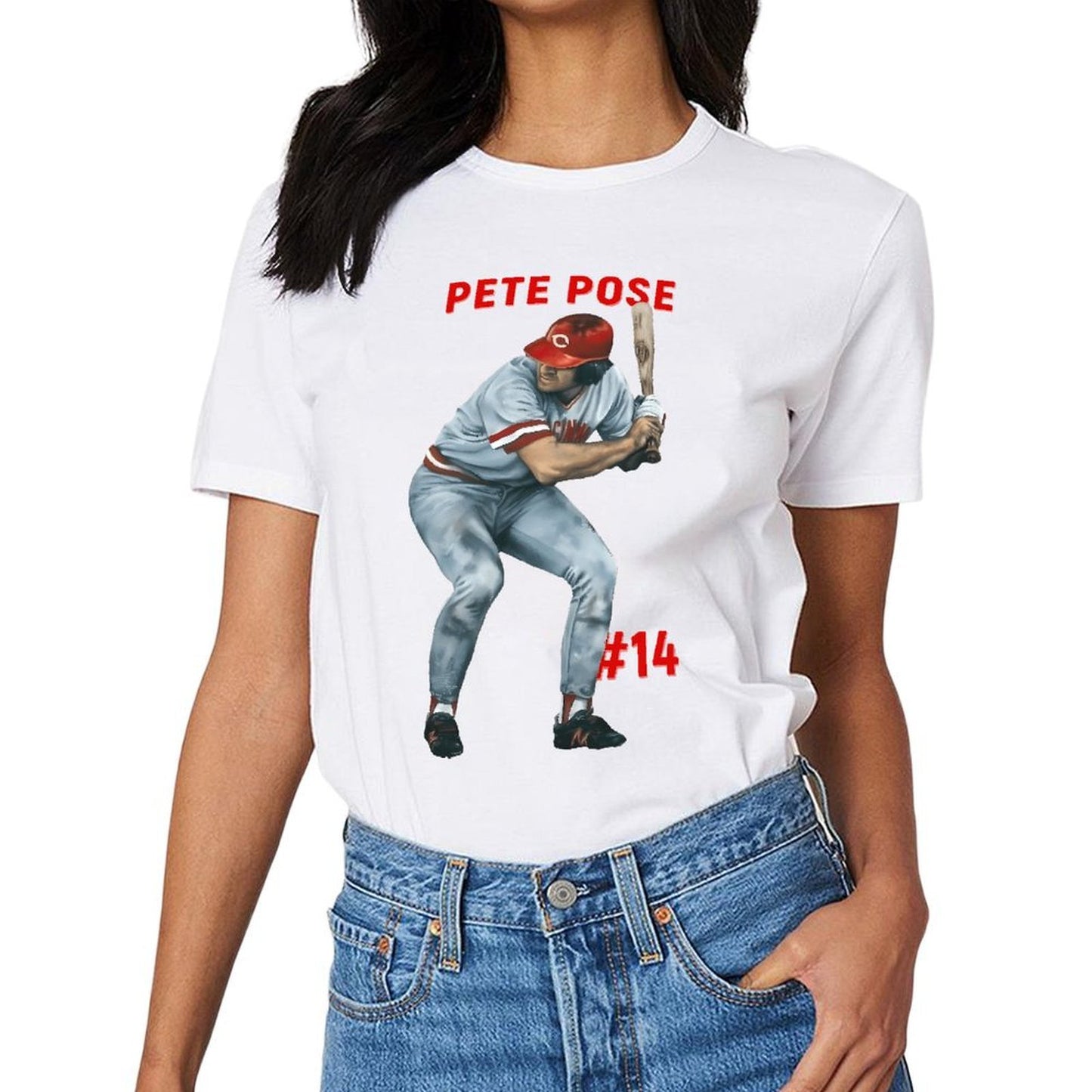 Inkmay Casual Cotton T-shirt Baseball Player In Gray Uniform Holding Unisex T-shirtIndoor Relaxed Fit T-Shirt
