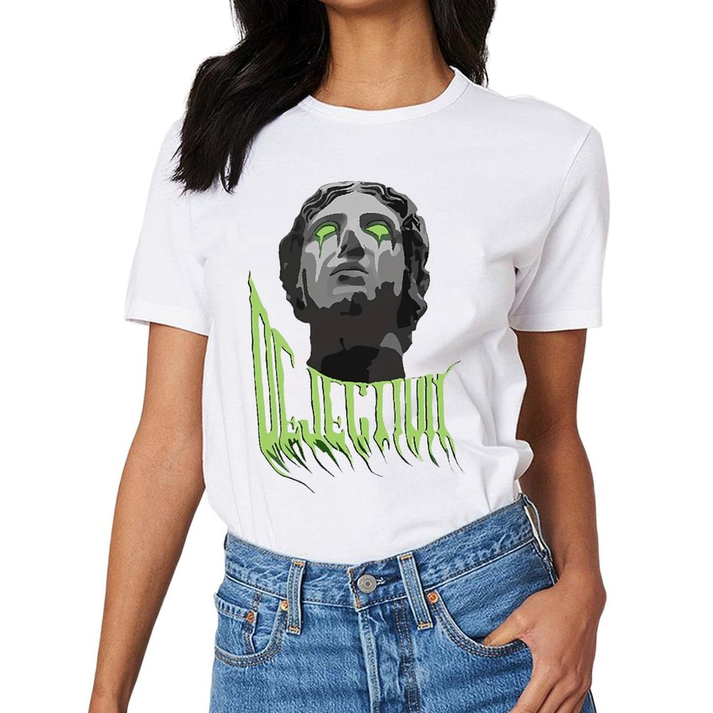Inkmay Casual Cotton T-shirt Dark Art Statue With Green Eyes Unisex T-shirtPure SoftTouch T-Shirt